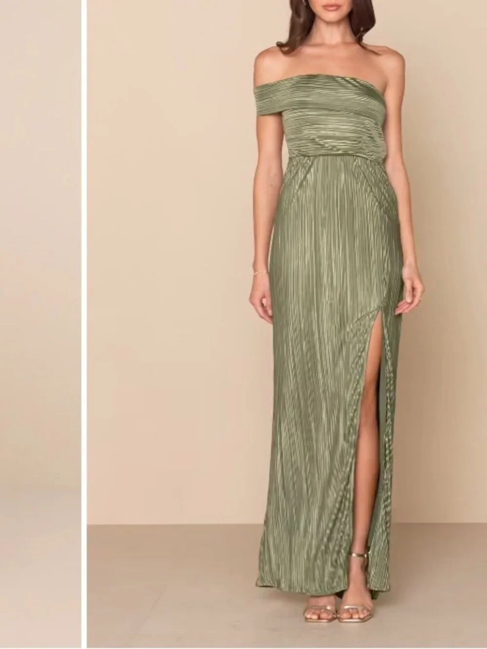 Lulu's Poised Performance Olive Green Plisse One-Shoulder Maxi Dress - Size Med